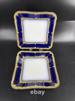 Antique CFH-GDM France Haviland Limoges Square Gilded Plate Cobalt Blue Set 2