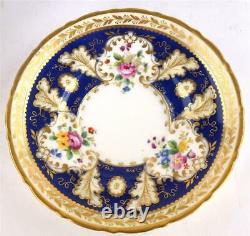 Antique Cauldon China Tea Cup Saucer Plate Trio Flowers Gold Cobalt Blue