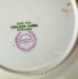 Antique Cauldon China Tea Cup Saucer Plate Trio Flowers Gold Cobalt Blue