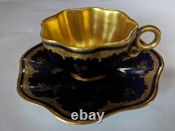 Antique Coalport Cobalt/Gold Guilded Scalloped Cup &Saucer Excellent