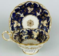 Antique Coalport Tea Cup & Saucer Adelaide c1833 Cobalt Blue Gold Gilt#2/655