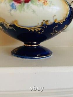 Antique Cobalt Blue Gold and White Pedestal Teapot, Bone China, NPSK, DowSie
