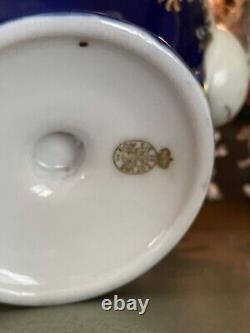 Antique Cobalt Blue Gold and White Pedestal Teapot, Bone China, NPSK, DowSie