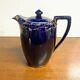 Antique Cobalt Blue And Gold Coffee Teapot With Enamel Painted Flowers