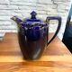 Antique Cobalt Blue And Gold Coffee Teapot With Enamel Painted Flowers