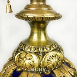 Antique Cobalt Glass Lamp with Golden Leaf