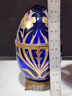 Antique Czech Cobalt Blue Egg Art Deco Gold Flower Tantalus Decanter Liquor Set