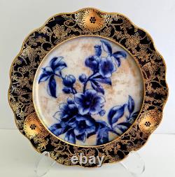 Antique Doulton Burslem Cobalt Flow Blue/Gold Floral 8.25 PlateSome Flaws READ