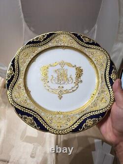 Antique Dresden Helena Wolfsohn Raised Gold Cobalt Blue Plate 10 D Crown