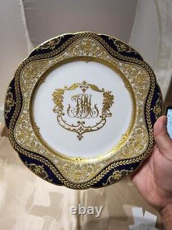 Antique Dresden Helena Wolfsohn Raised Gold Cobalt Blue Plate 10 D Crown