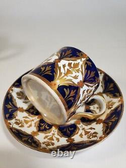 Antique Early 19th Century New Hall Cobalt Gold Coffee Can Tea Cup Saucer