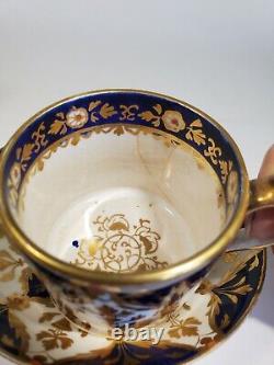 Antique Early 19th Century New Hall Cobalt Gold Coffee Can Tea Cup Saucer