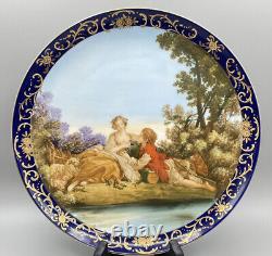 Antique French Cabinet Plate Signed Cobalt Blue Crust Gold Gilt Rim F Boucher
