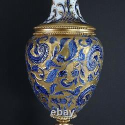 Antique French Sevres Style Bronze Mounted Porcelain Lamp Cobalt Heavy gold