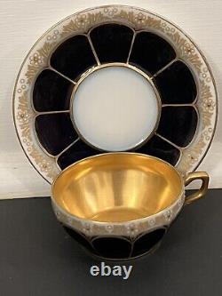 Antique Hutschenreuther Cobal Blue Gold Gilt Interior Demitasse Cup Saucer Jewel