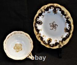 Antique JOHN RIDGWAY Tan Cobalt & Gold Leaf Pattern #5/2304 Set Cup & Saucer