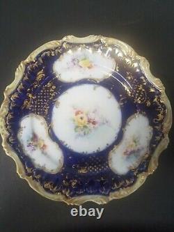 Antique Japanese Nippon Hand-Painted 10 Cobalt Blue & Gold Plate with Roses
