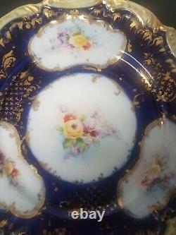 Antique Japanese Nippon Hand-Painted 10 Cobalt Blue & Gold Plate with Roses