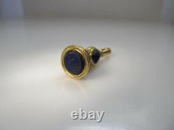 Antique Lapis Cobalt Blue Enamel Fob Pendant 14k Yellow Gold Rose Cut Diamond