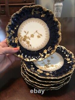 Antique Limoges France Elite Desert Plates Cobalt Blue and Gold Gilt