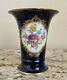 Antique Meissen Cobalt Blue Vase With Hand Painted Flowers And Gilded Trim