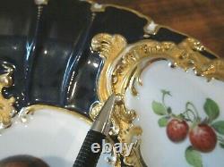 Antique MEISSEN Porcelain Hand Painted FRUIT Cobalt Blue Gold 11+ Plate Charger