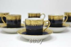 Antique M Redon Limoges 6 Demitasse Cups Saucers Cobalt Blue Gold Trim Special