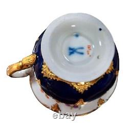 Antique Meissen Cobalt Blue 23 Karat Gold Floral Flowers Cup Saucer 1800s B Form