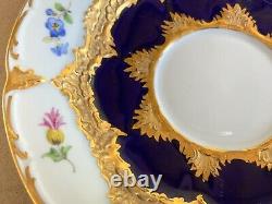 Antique Meissen Cobalt Blue & Gilt Gold Florals 5 Saucer Under Glaze Mark