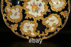 Antique Meissen Decorative porcelain plate Flowers and cobalt blue Whit Gold Rim