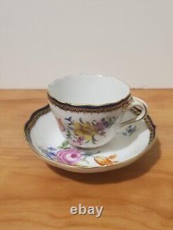 Antique Meissen Demitasse Tea Cup & Saucer set Flower Bouquet Cobalt Blue Gold