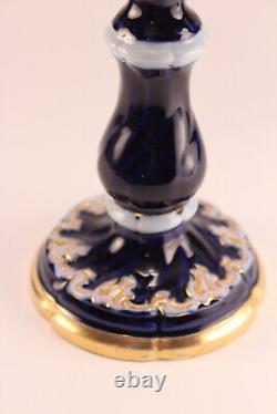 Antique Meissen Porcelain Cobalt Blue & Gold Candlesticks Candle Holders Set