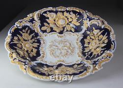 Antique Meissen Raised Mold Flower Cobalt Blue & Gold Large Dish Bowl 12