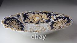 Antique Meissen Raised Mold Flower Cobalt Blue & Gold Large Dish Bowl 12