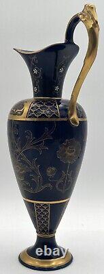 Antique Moorcroft Macintyre Aurelian Ware Poppy Ewer Vase Cobalt Blue Gold