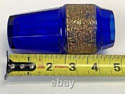 Antique Moser Cobalt Blue Gold Warrior Frieze 4.75 Tall Vase Signed