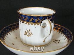 Antique New Hall Cobalt & Gold Leaf Coffee Can & Saucer
