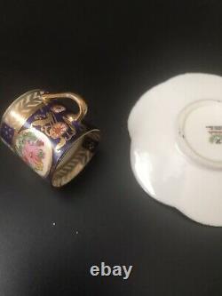 Antique Noritake nippon miniature Demi cup saucer Cobalt gold hand painted roses