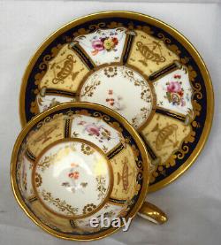 Antique Ornate Nantgarw Porcelain Gold Floral Tea Cup Cobalt Blue HP Flowers