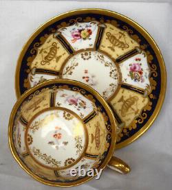 Antique Ornate Porcelain Tea Cup Cobalt Blue Gold Hand Painted Flowers