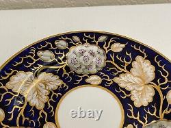 Antique Porcelain Cobalt Blue Gold & Floral Decorated Plate with Mark