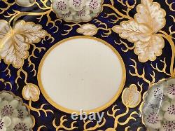 Antique Porcelain Cobalt Blue Gold & Floral Decorated Plate with Mark