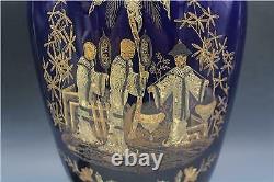 Antique Porcelain Cobalt Blue Orientalist Style Electrified Oil Table Lamp