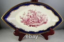 Antique Porcelain Continental Sauce Boat withUnderplate Cobalt & Gold With Putti