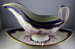 Antique Porcelain Continental Sauce Boat withUnderplate Cobalt & Gold With Putti