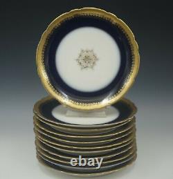 Antique Pouyat Limoges Cobalt Gold Encrusted Set Of 11 Plates