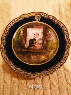 Antique Rare Set 12 Cobalt Blue & Gold Cabinet Portrait Plates Signed Picard