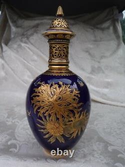 Antique Royal Crown Derby Decanter Covered Vase Urn Cobalt Gold flaws