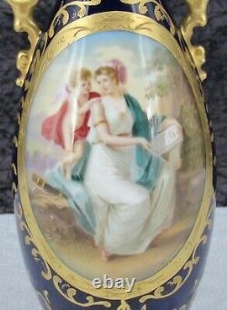 Antique Royal Vienna Angelica Kaufmann Cobalt Gold Gilt Porcelain Portrait Vase