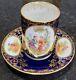 Antique Royal Vienna Portrait Tea Cup & Saucer Cobalt Gold Courting Beehive Mark